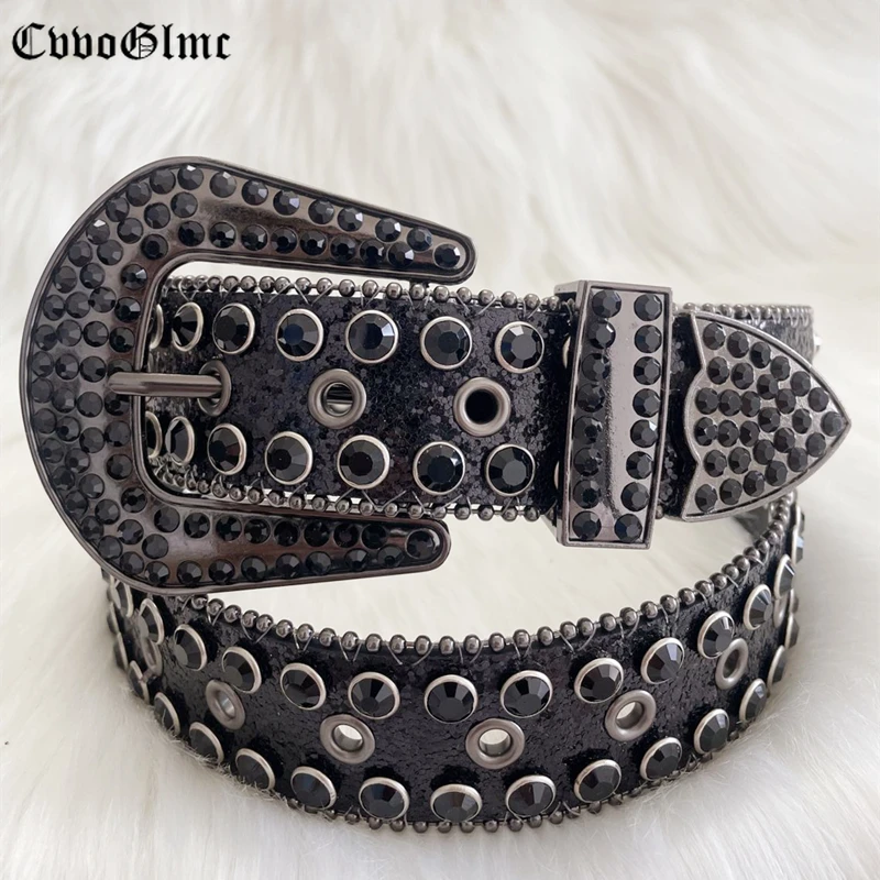 Cinturón occidental de diamantes de imitación Punk Rock para mujer hombre, con tachuelas de diamantes de cristal, Vaqueros femeninos| | - AliExpress