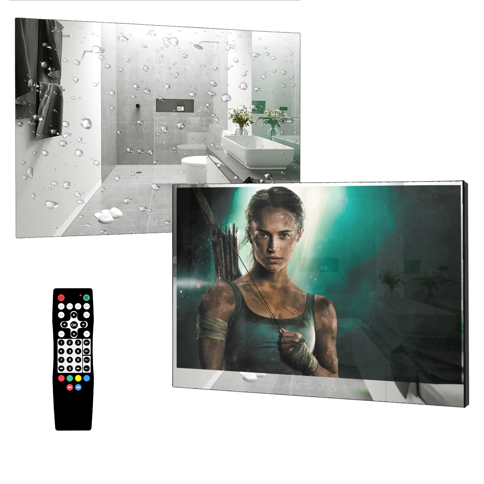 Souria 22 inches Smart Mirror Bathroom Use TV Waterproof integrated WiFi Bluetooth Shower LED Television in Wall ATSC DVB T T2