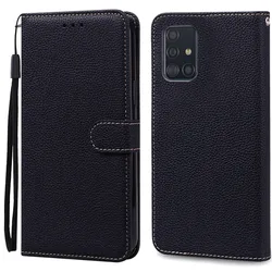 Leather Wallet Flip Case - Stylish Silicone Cover Coque s - A51 4G SM - A515F (Black)