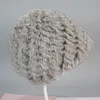 Russian Women Good Elastic Real Rabbit Fur Skully Hat Lady Winter Warm Knitted Genuine Rabbit Fur Hats Outdoor Fluffy Fur Caps 3