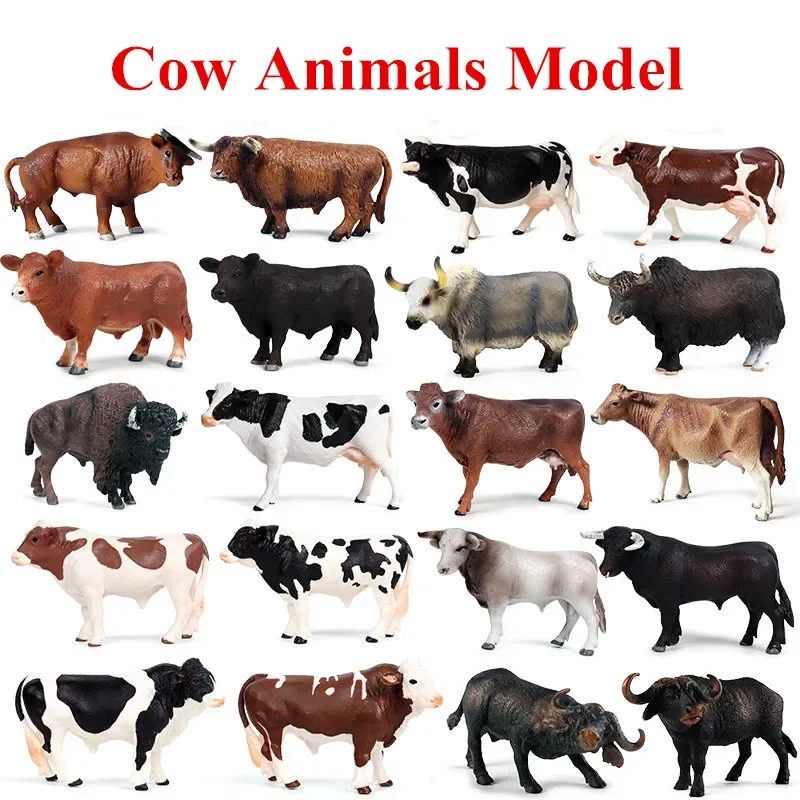 

Oenux милые фигурки животных на ферме, молочная корова, крупный рогатого скота, икры, Ангус, бык, буйвол, модель, фигурки героев, образовательные милые игрушки, подарок для детей