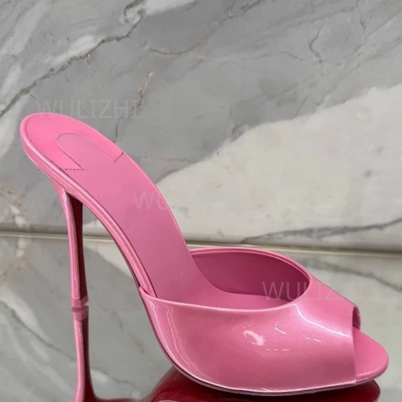 Light Pink Shiny Cute Slingback Girls Open Heels Peep Stiletto Black Patent Leather Beach Slippers Denim Diamond Purple Shoes women sandals women high heels