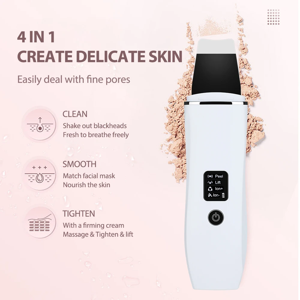 Ultrasonic Skin Scrubber Acne Blackhead Remover with High Frequency Vibration,Pore Cleansing&Facial Lifting,Portable Beauty Tool