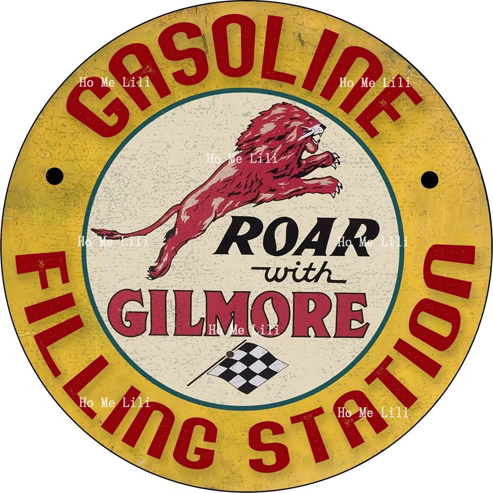 

Vintage Old Gilmore Gas Round Metal Sign For Garage And Home Decor