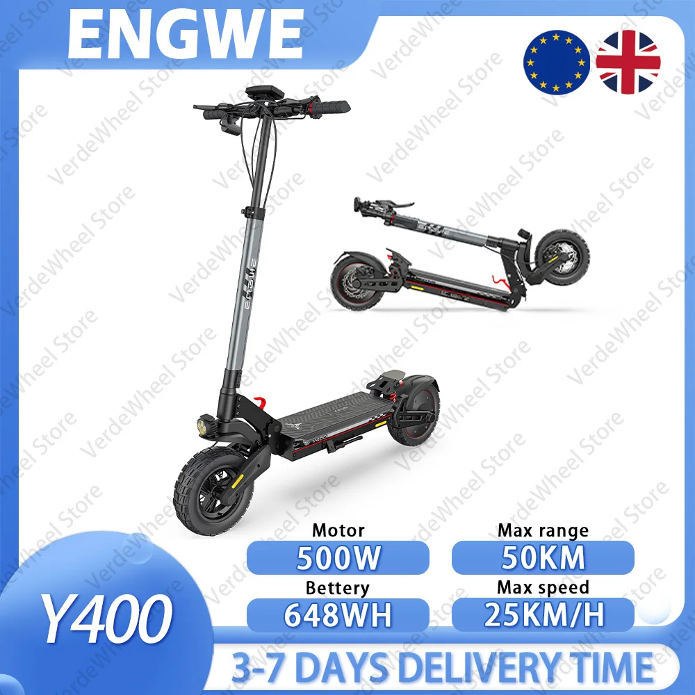 ENGWE Y400 Monopattino Elettrico All-Terrain: Batteria da 648Wh, Freni a Doppio Disco, Motore da 500W, Autonomia di 50km, Pieghevole e Certificato IPX5