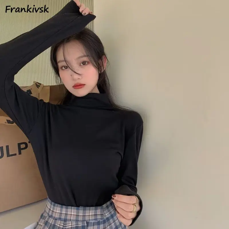 

Футболка женская однотонная с длинным рукавом, простая универсальная базовая нежная Молодежная рубашка в японском стиле, весна-осень