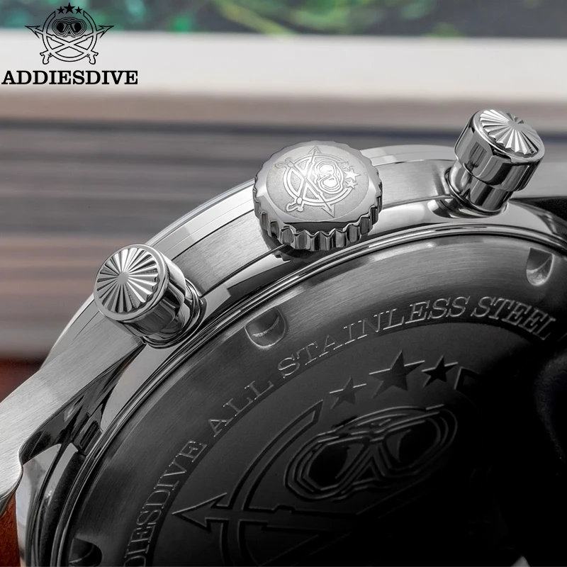 ADDIESDIVE 38mm Man Multifunctional Chronograph Watch Reloj Hombre Leather Belt  AD2037 100m Waterproof Quartz Watches