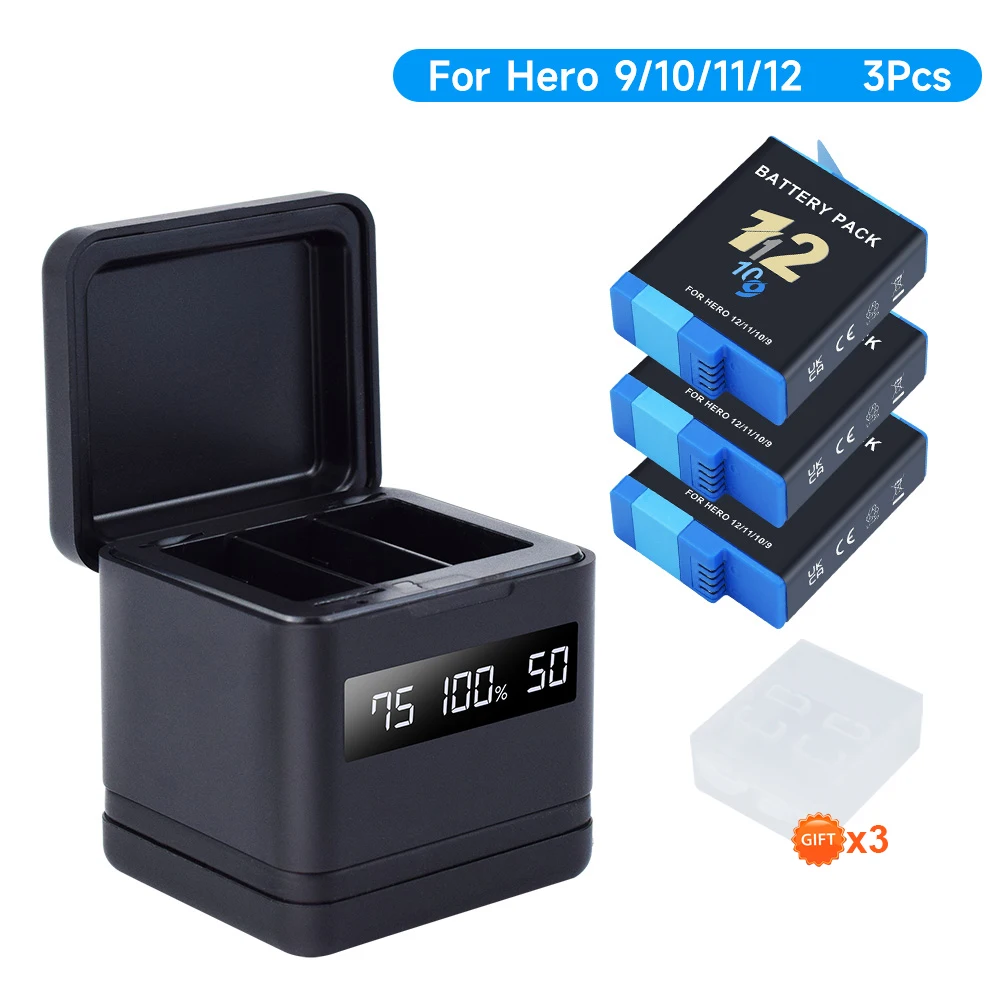 High-Capacity 2000mAh Battery with LCD Display 3-Slot Charger & Type-C Port