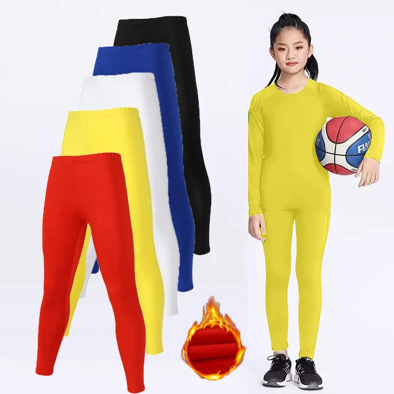 Kids Fleece Running Tights Hiking Pants Children Boy Girl Basketball Football Soccer Fitness Exercise Sport Velvet Legging A726
