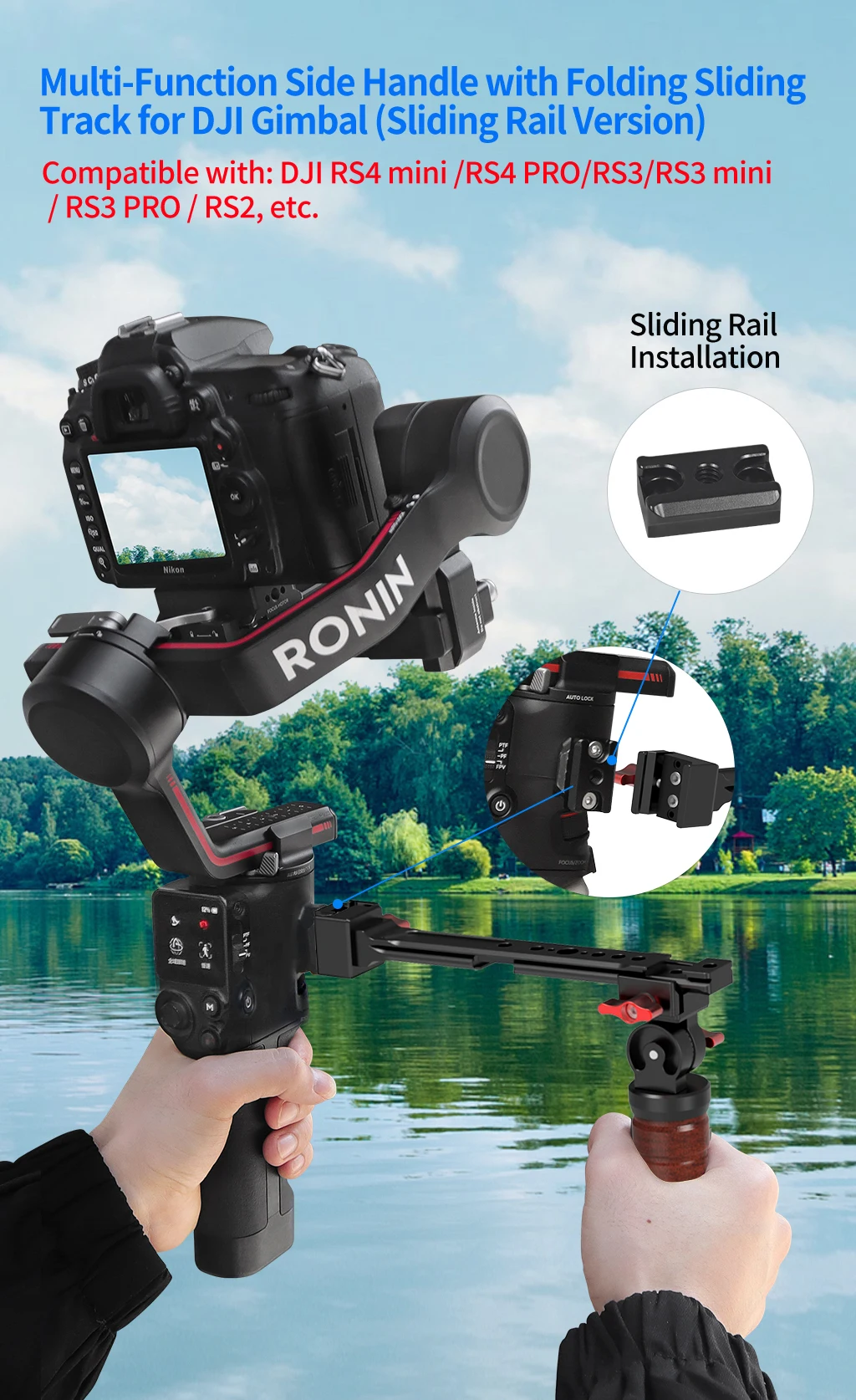 Verstellbarer Sling-Handgriff für DJI Ronin RS4 RS3 Pro/Mini RS2 RSC2 Stabilisator, Hebegriff, Telefon-Monitor-Halterung, NATO-Klemme – Detail 13