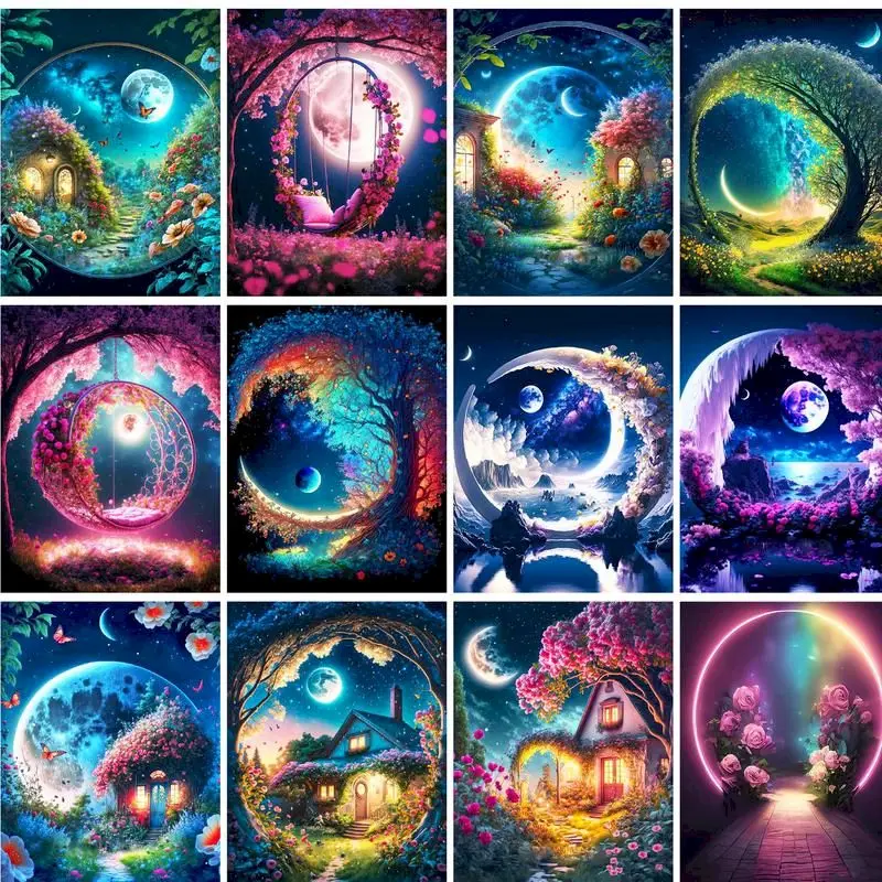 

GATYZTORY Painting By Numbers Moon Scenery DIY Frame Pictures Paint By Number Venice On Canvas DIY Home Decoration 60x75cm