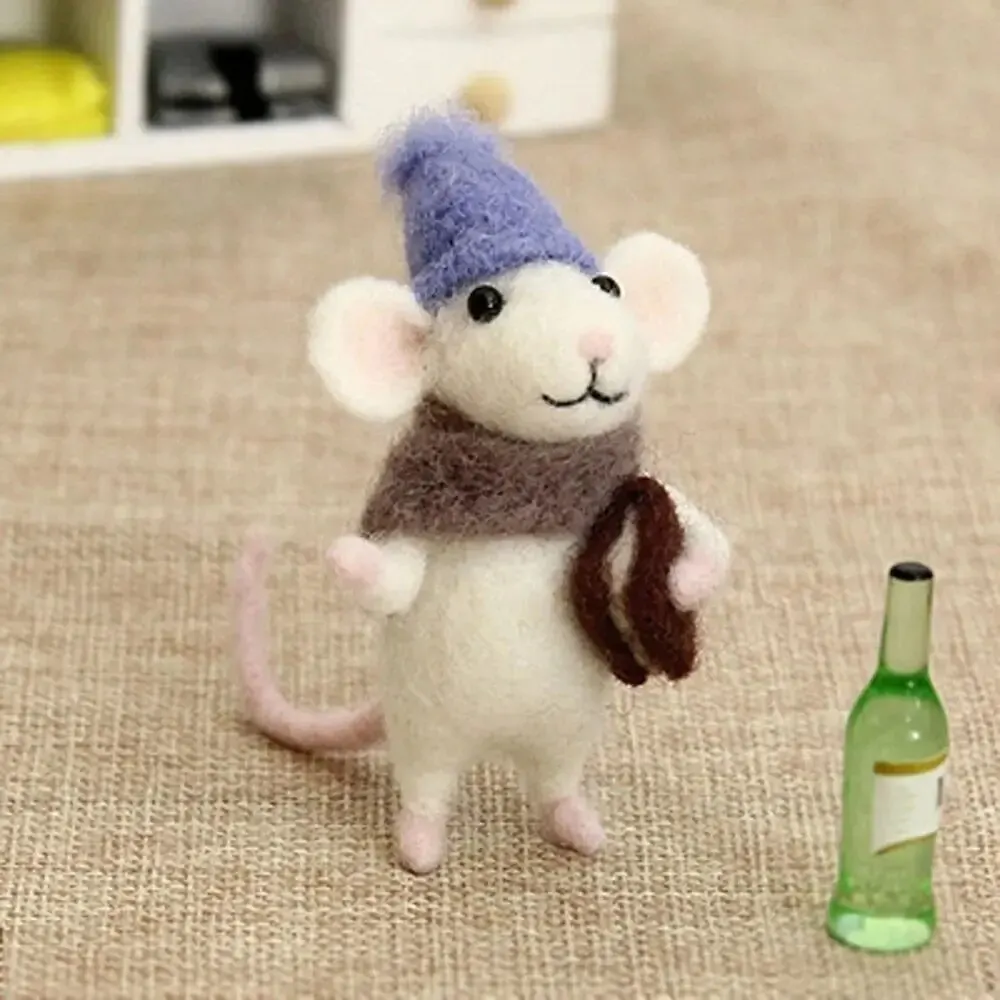 DIY Mouse Wool Felting Toy Doll Poked Needle Kit Package Wool Kits Non-Finished Handmade Material Bag Felt Toy Party Gift