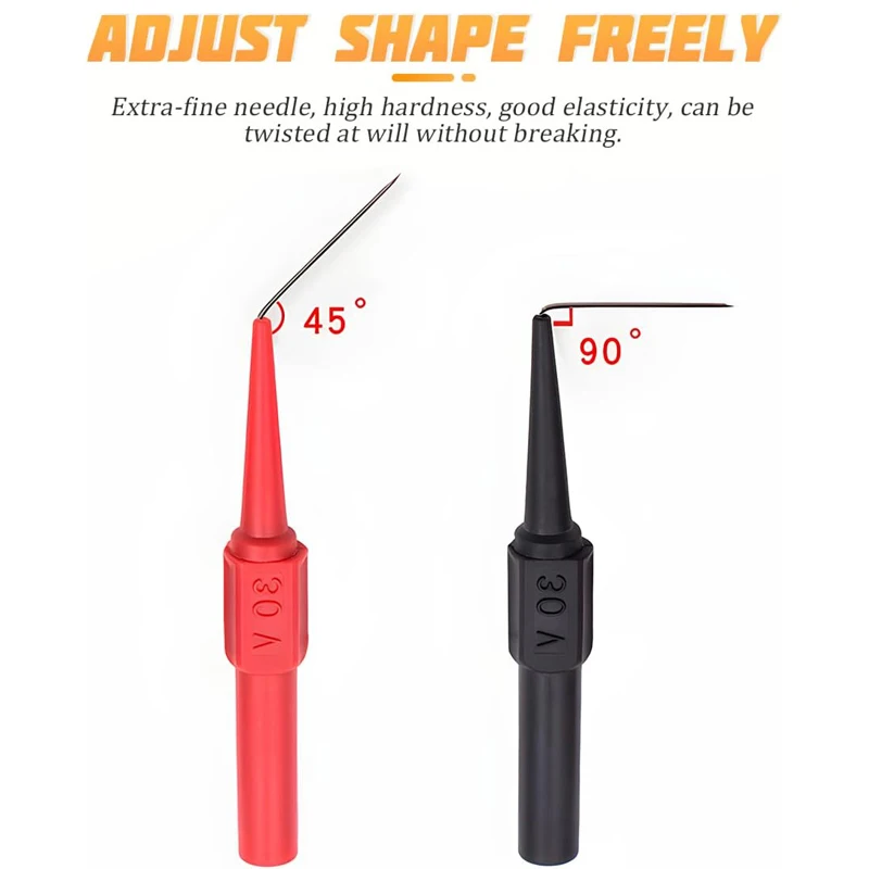 2-Piece Multimeter Test Lead Probes With Back Piercing Needle Tips - Red & Black, 79mm Length, High Quality