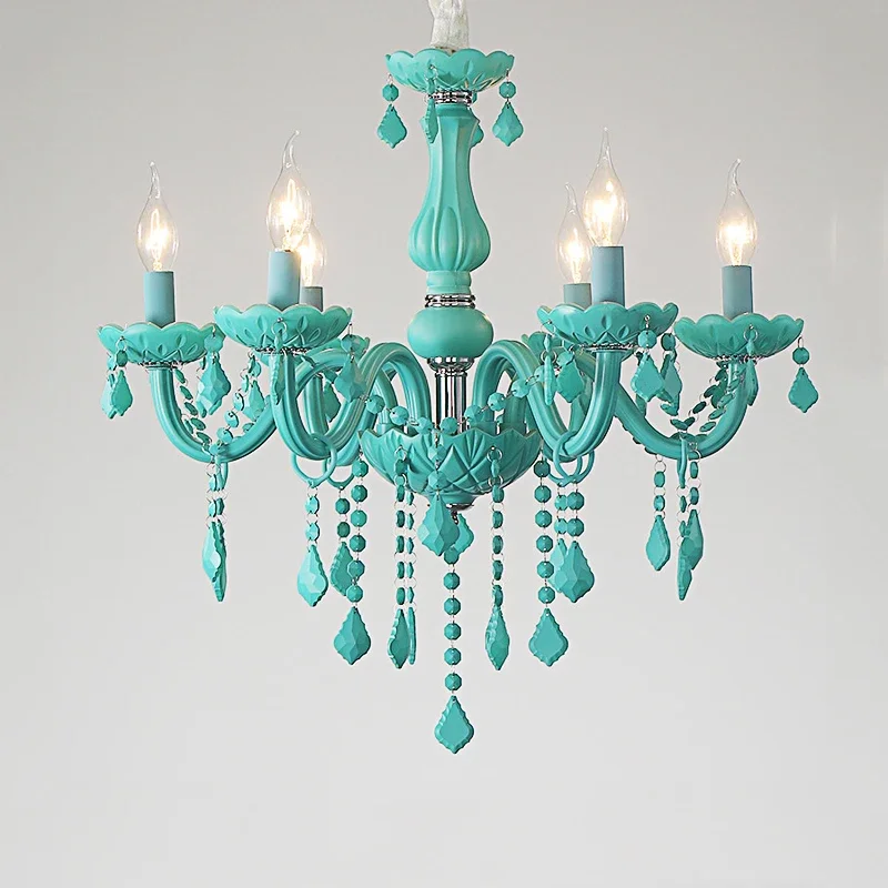 

European Makaron Blue Children's Room Crystal Chandelier Internet Cafe Theme Room Pendent Lamp Kindergarten Decorative Light