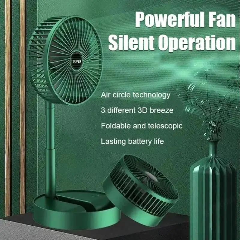 Stand Fan 6 Inch Folding Portable Telescopic Floor USB with Rechargeable Battery 3 Speeds Super Quiet Adjustable Height 4