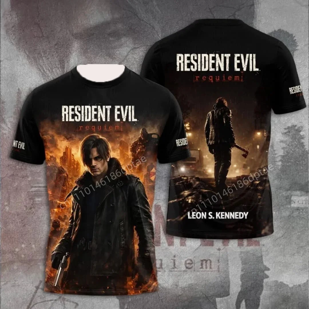 تي شيرت رجالي بطباعة ثلاثية الأبعاد لشخصية ليون كينيدي من لعبة Resident Evil 9 Requiem، ملابس لمحبي الألعاب، ملابس الشارع، قمصان صيفية كاجوال بأكمام قصيرة 1