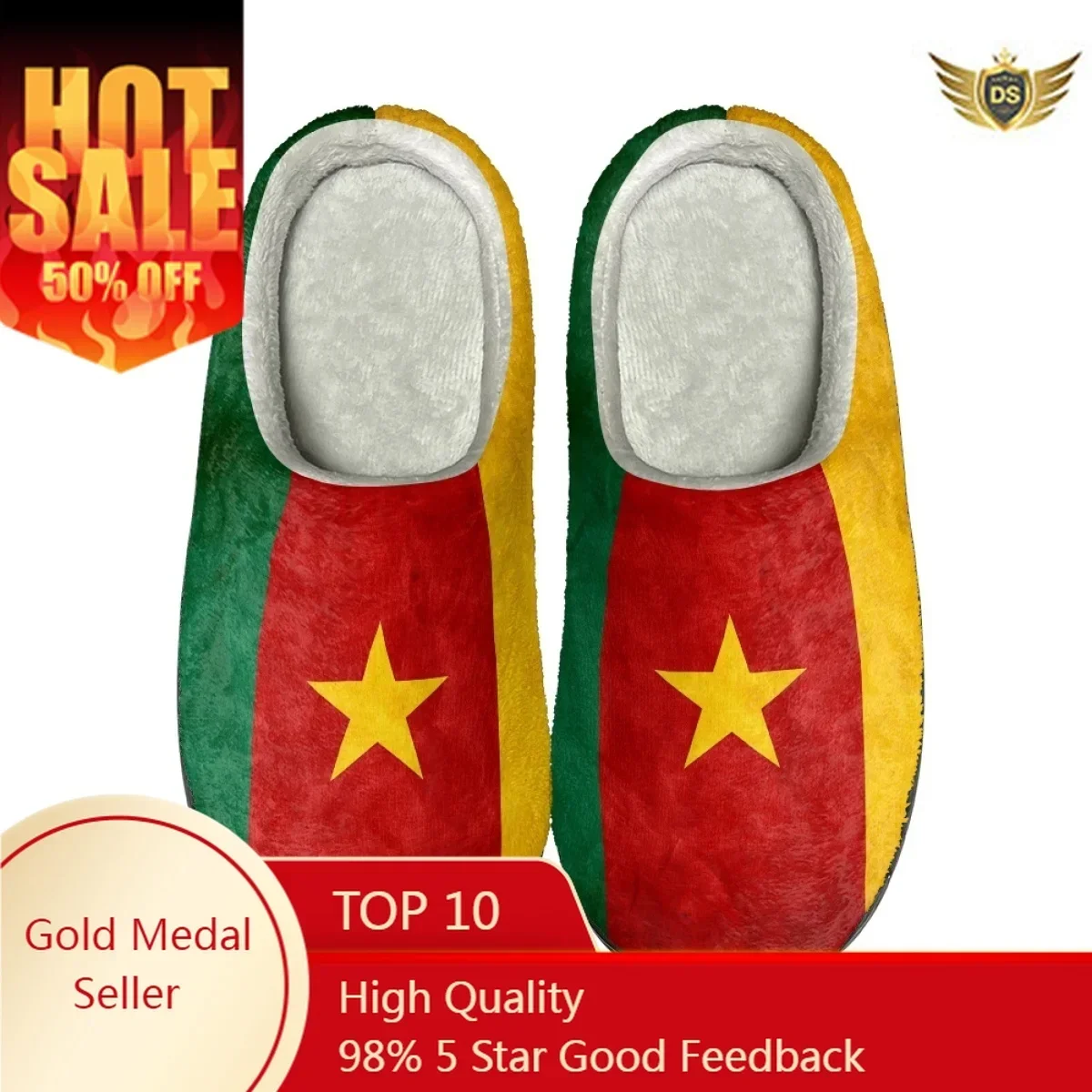 Flag Of Cameroon Design Flat Indoor Floor Slippers Casual Women Warm Home Cotton Slippers Household Comfortable Non-slip Slides