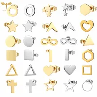 12 Pairs Stud Earrings Set for Women Geometric Triangle Star Round Cross Heart Earing Piercing Stainless Steel Jewelry Resale 1