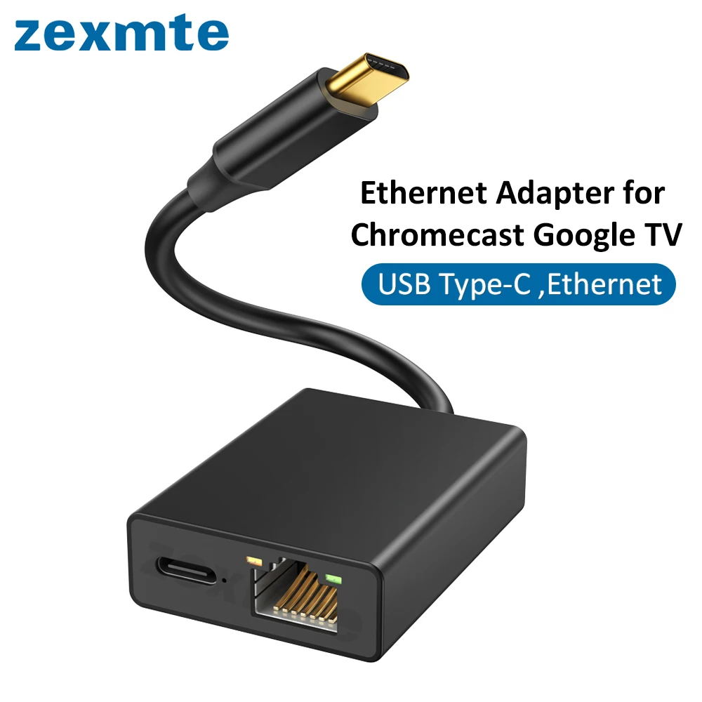 Adaptador Ethernet Zexmte para Chromecast 4k Google tv Usb c Tipo-c para 100mbps Placa de Rede para Smartphones Tablets Dispositivos Android