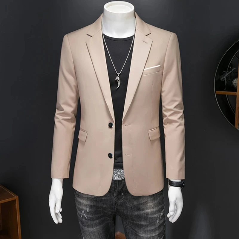 Men Suit Black Slim Fit Blazer Hombre Stretch Fabric Double Slit Jacket Male One Button Business Casual Prom Korean Dress Coat for mens blazer