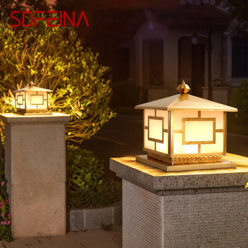 

SOFEINA Outdoor Classical Brass Garden Landscape Light Simple Patio Pillar IP65 Waterproof Retro Courtyard LED Post Lamp