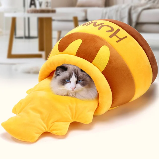 Coussin de canap amovible en forme de Pot miel pour chat lit chaud d hiver confortable