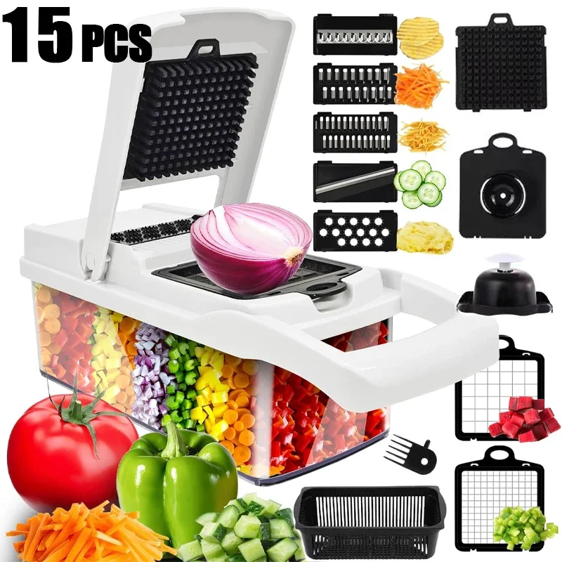 Vegetable Chopper 15in1 Veggie Chopp with Container Onion Choppers Cutter Food Chopper Vegetable Slicer Dicer Cutter