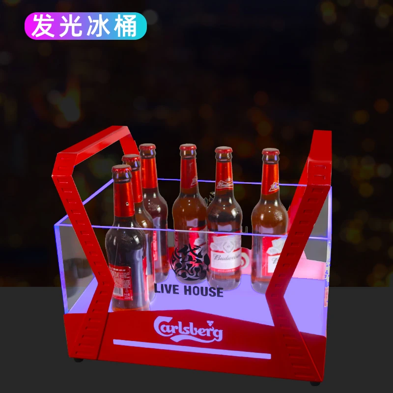 KTV Bar Party Nightclub Boat shaped Luminous Champagne Beer Ice Bucket LED Luminous Red Ice Bucket with Handheld