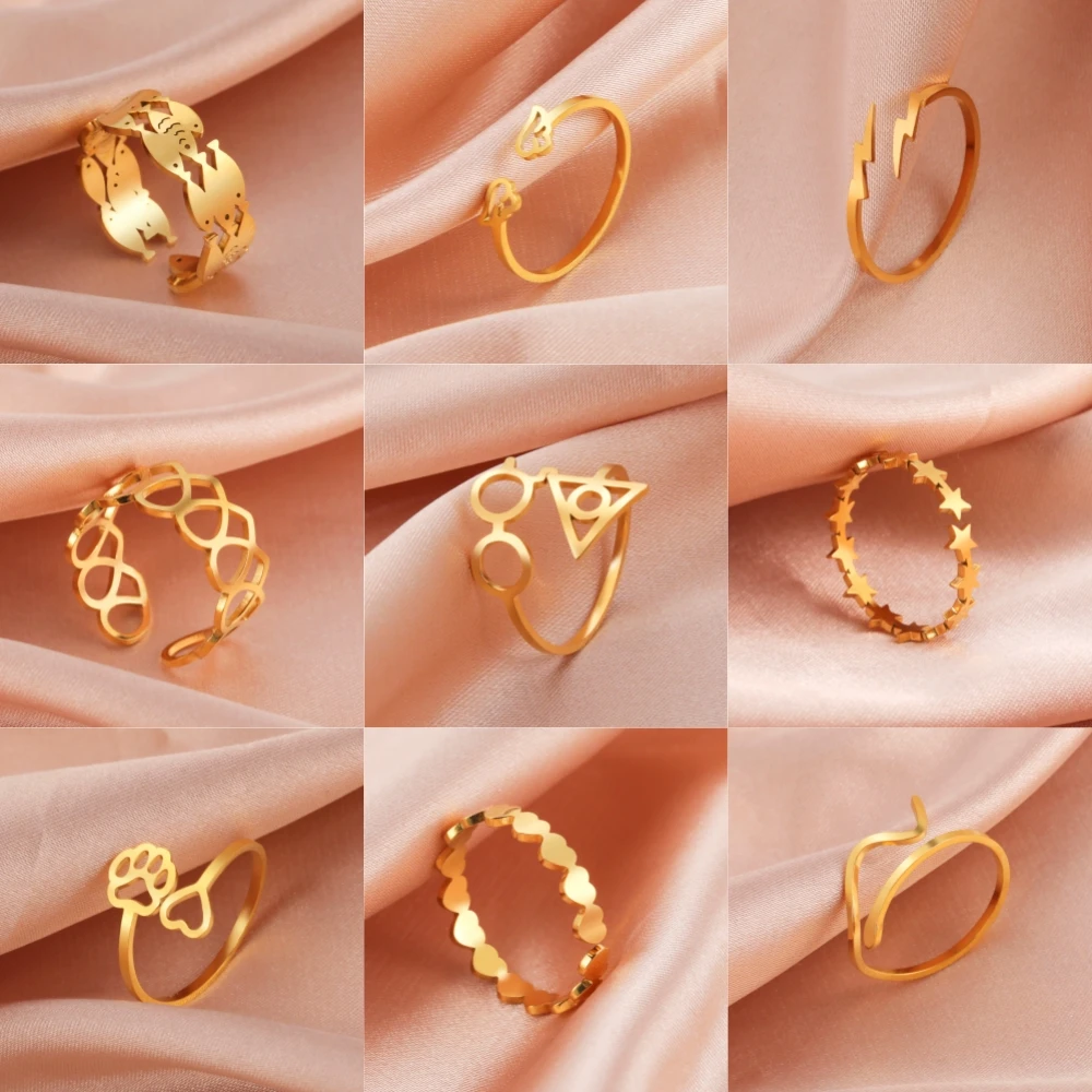 Kkjoy New Female Fashion Glasses Deathly Hallows Rings Stainless Steel Geometric Triangle Open Rings for Women Men Girl Jewelry finger rings womens ring jewelry rings ring jewelry