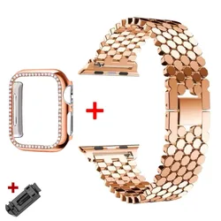 Premium Stainless Steel Watch Band Strap - Elegant Wristband Bracelet for 45mm (Rose gold band case)
