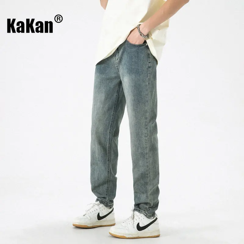 Kakan - New Wash Vintage Stretch Jeans for Men, Slim Fit Small Feet Casual Long Jeans K24-LQHA33