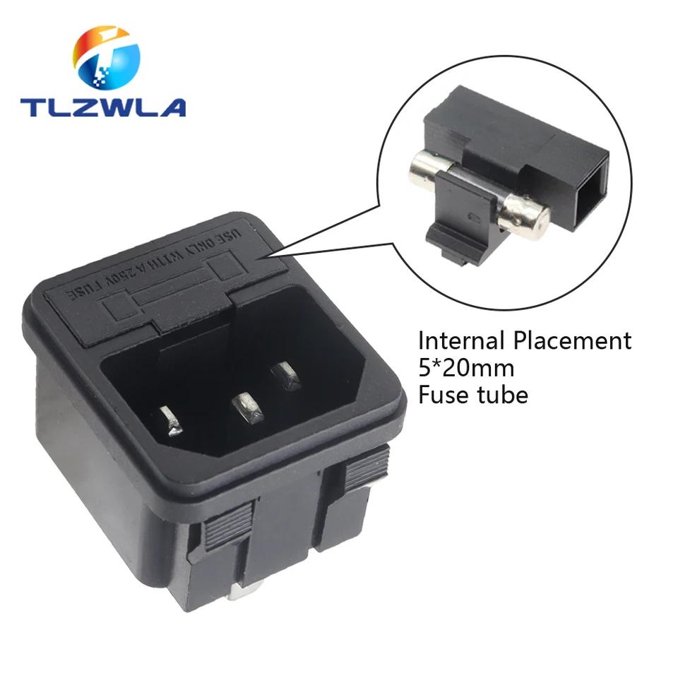Baomain IEC 320 C14 Male Plug - 3-Pin PCB Panel Power Inlet Socket With Fuse Holder (Pack Of 5)