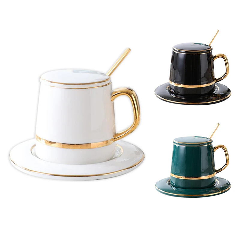 

Ceramic Coffee Cup With Spoon Solid Green Minimalist Afternoon Tea Cups High Quality Cup And Saucer Set