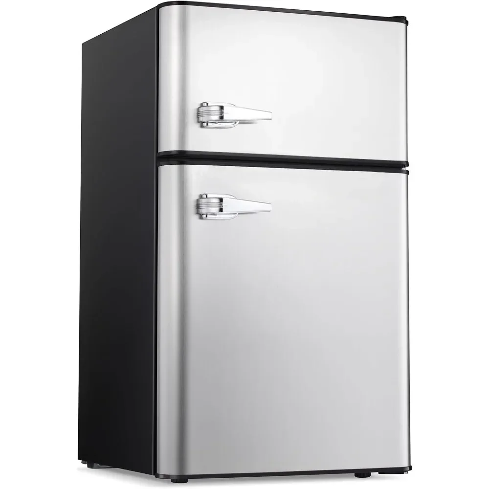 Mini refrigerator 3.2Cu Ft compact defrosting double door freezer for energy-saving storage of beverages vegetables and fruits