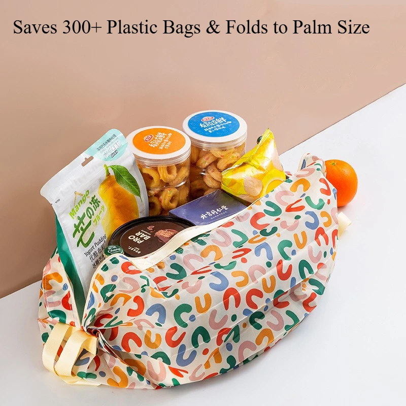 Eco Foldable Shopping Bag Waterproof Reusable Oxford Fabric Grocery Tote, Large Capacity Travel/Supermarket Durable Shoulder Bag 2
