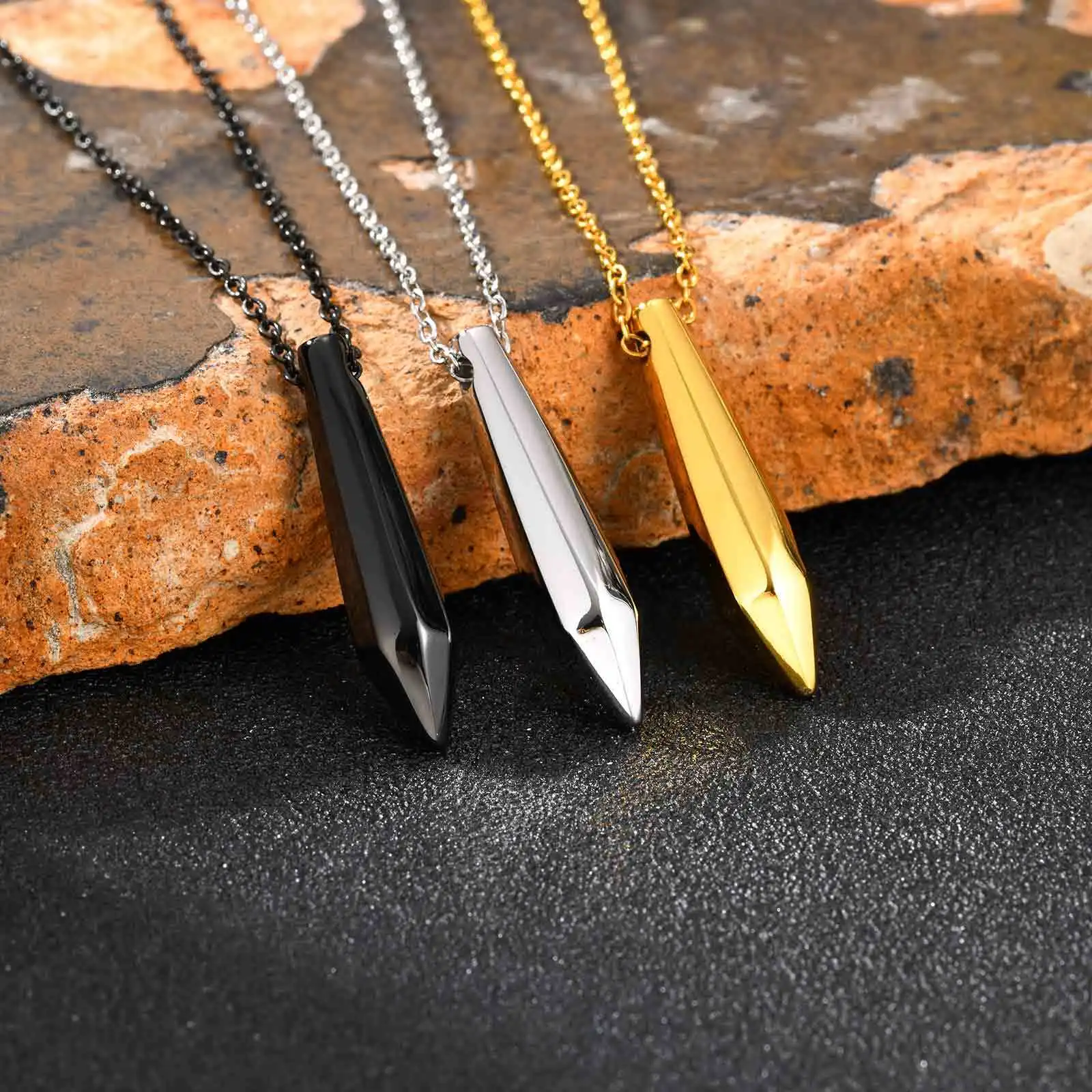 Stainless Steel Cut Bullet Necklace for Men,Stylish Vertical Pendant Necklace,Birthday Party Gift