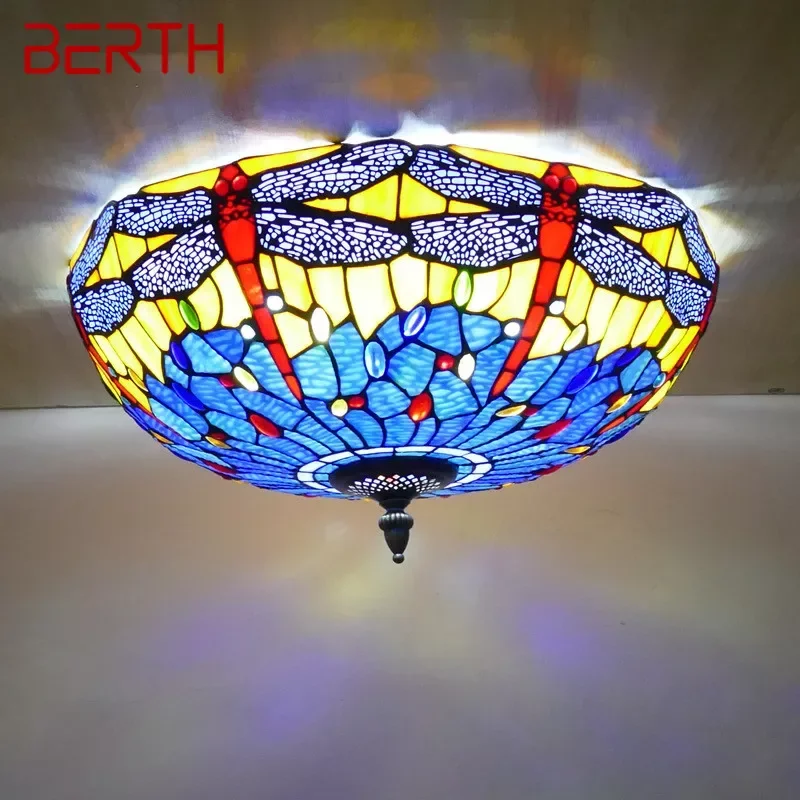 

BERTH Tiffany Ceiling Light American Countryside Bedroom Study Modern Creative Bar Counter Corridor Colored Glass Ceiling Light