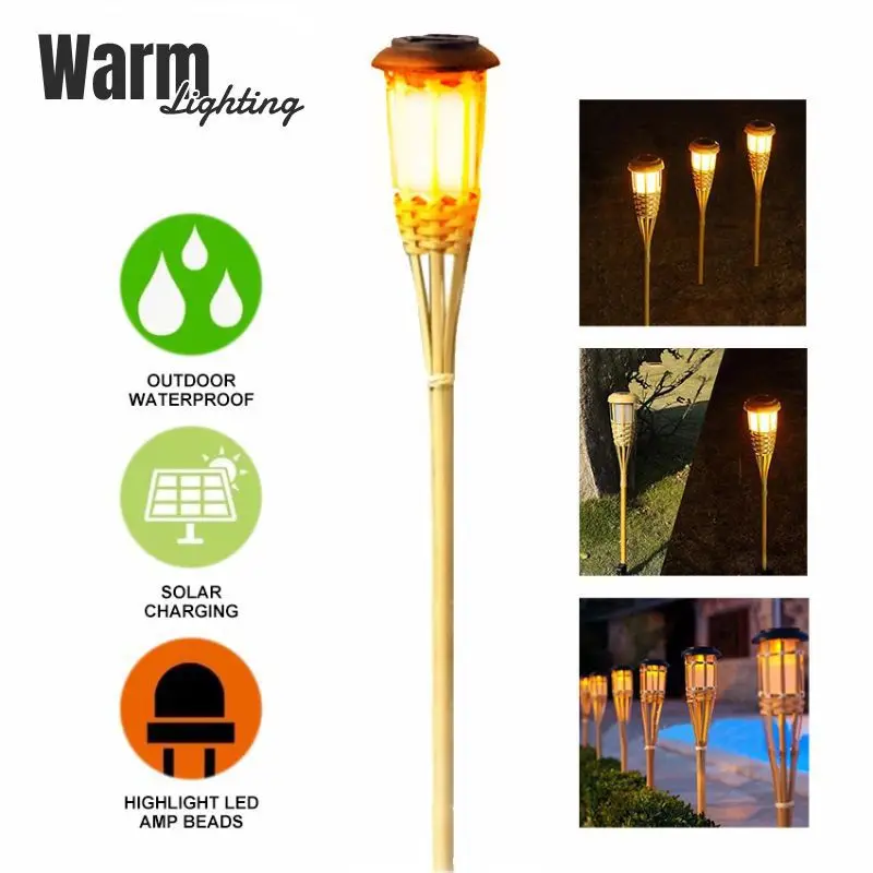 

Solar Garden Light Flame Lawn Lamp Led Bamboo Solar Flame Light Outdoor Waterproof Automatic Light For Fence House Pathway