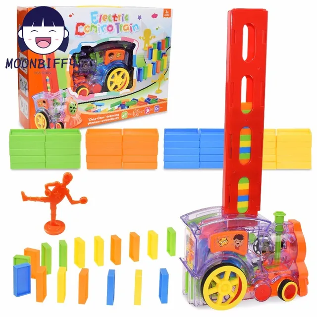 Motorized Domino Train Car Kit Set Up Blocks Elevator Springboard Bridge Set Colorful Bricks Plastic Toy Gift for Children Kids 1