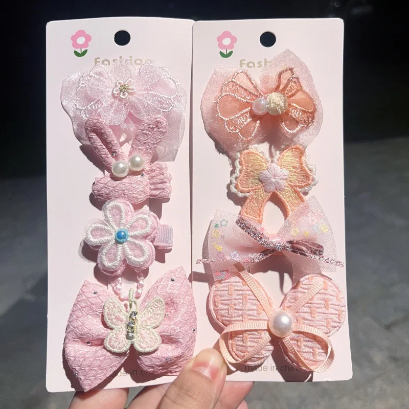 4Pcs 어린이를위한 귀여운 나비 꽃 헤어 클립 소녀 메쉬 보우 머리핀 바레트 머리 장식  헤어 액세서리