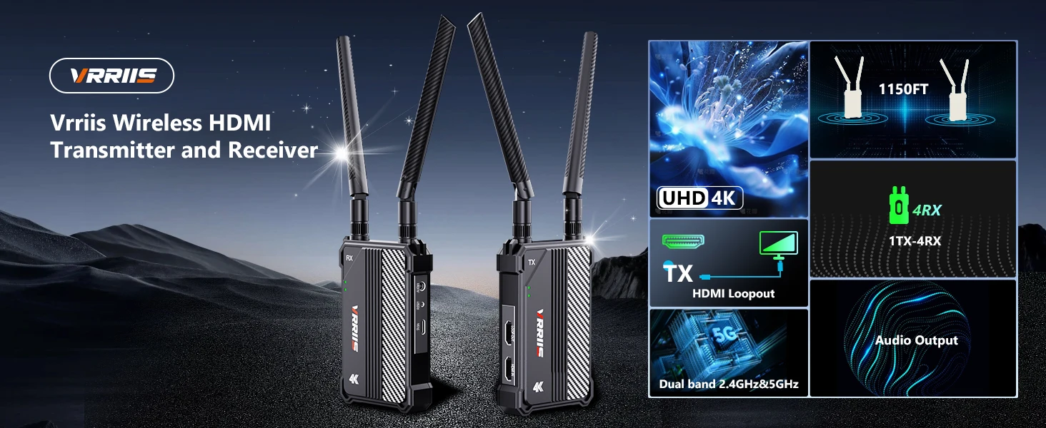 4K Wireless HDMI Transmitter and Receiver 5G Dual Band 350m Extender Kit for Lap