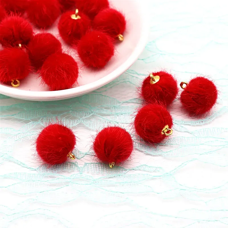 15mm 모조 밍크 모피 볼 펜던트 귀걸이 목걸이 펜던트 귀걸이 가방 액세서리 수동 DIY 부품 60pcs 240pcs