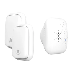 Lunzo Self-Powered Wireless Doorbell with 38 Ringtones & Waterproof Design - UK (White 2 for 1)