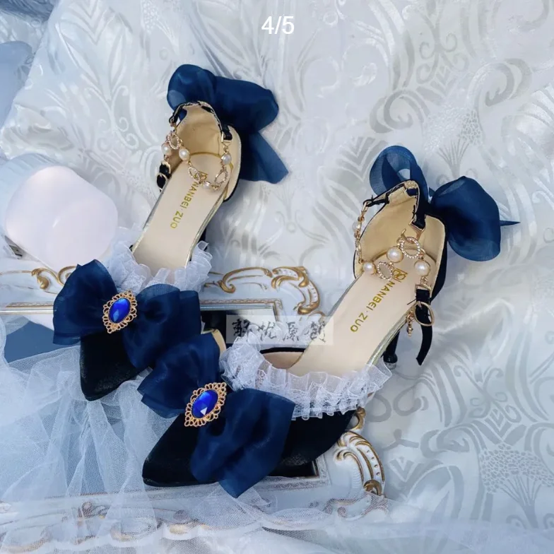 ロリータ-女性用ハイヒール,エレガントな先のとがったサンダル,高級靴