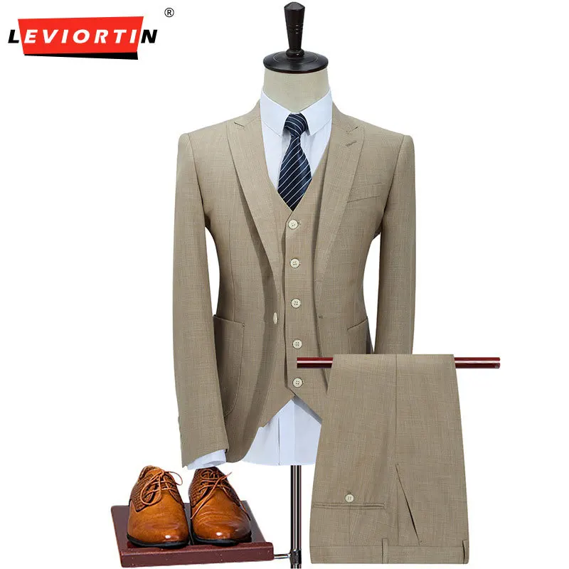 

Korean version slim fitting casual banquet host small suit men's jacket trendy groom wedding dress suit three piece set S-5XL