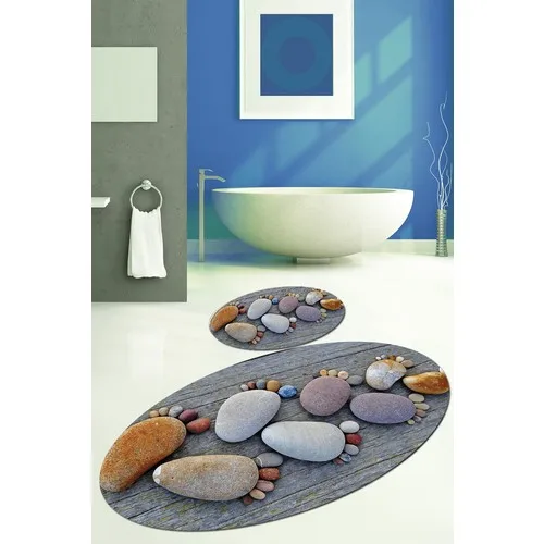 

Else Kadser Gray Foot Stone Oval Bath Mat Set Toilet Seat Pad