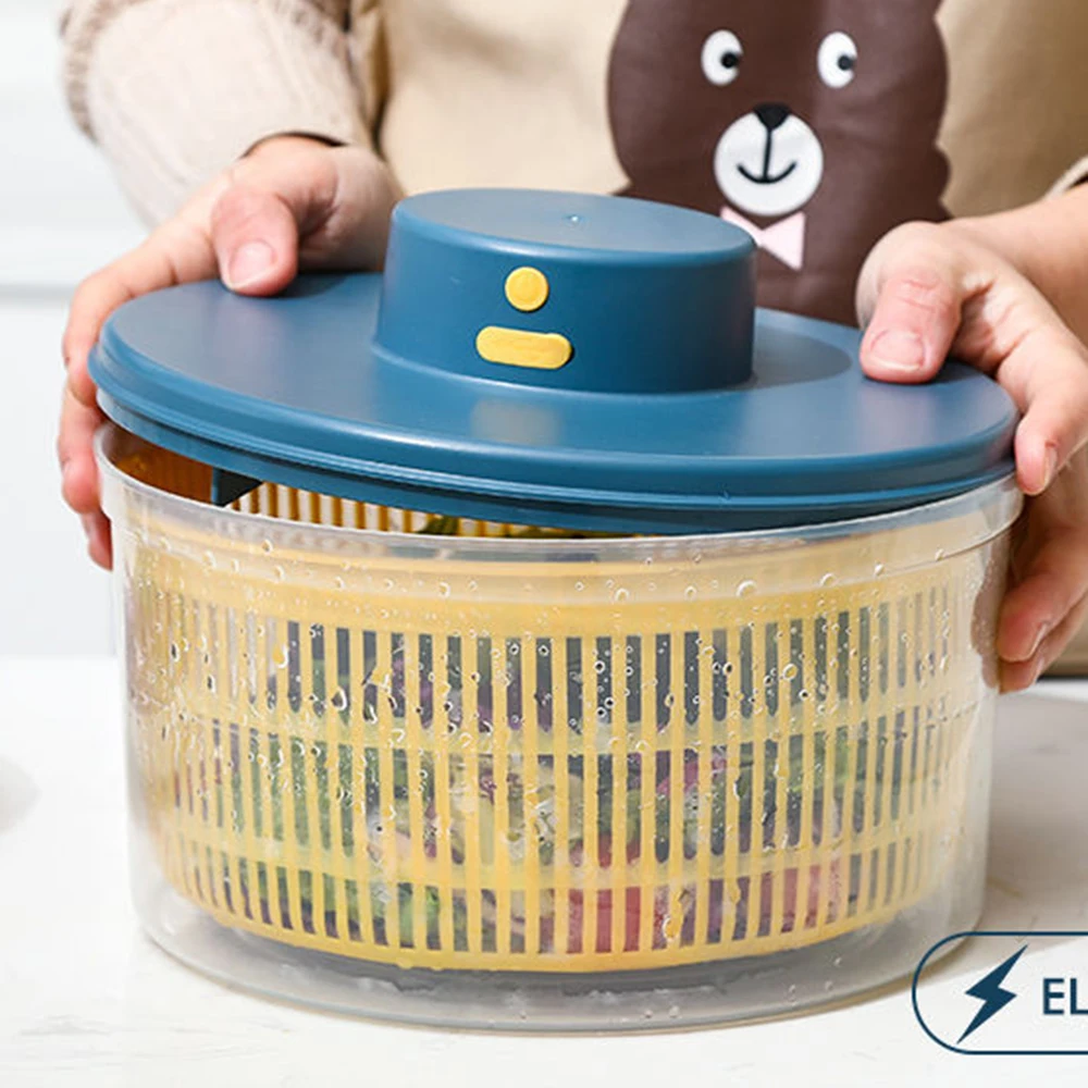 Vegetable And Fruit Electric Drain Basket Dehydrator Multifunctional Household Dryer Basket Shake Plastic Kitchen Tool Spinner