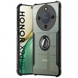 Shockproof Clear Hard Acrylic Back Cover with Ring Bracket Stand & Bumper Protection for Honor X9d CN (Black)