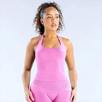 Ensemble de sport pour femme : Soutien-gorge de yoga sans couture à col halter et short de gym froncé, leggings de fitness extensibles pour l'entraînement et le cyclisme 5