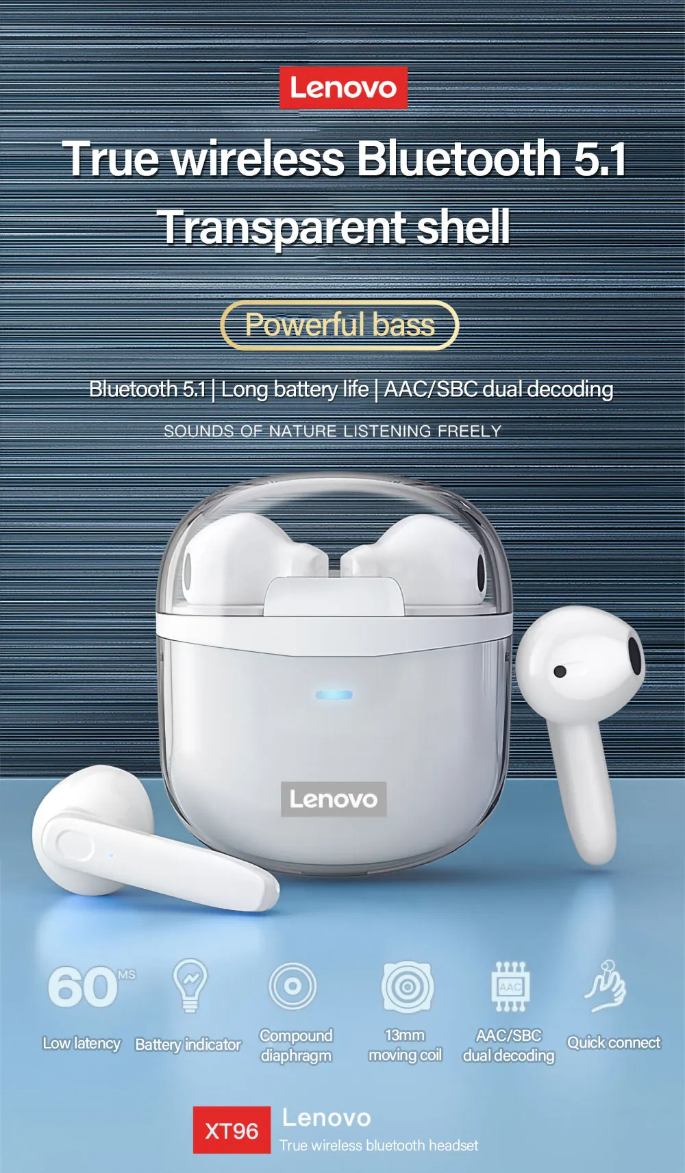Lenovo XT96 Bluetooth 5.1 Earphones Thinkplus Live Pods True Wireless ...